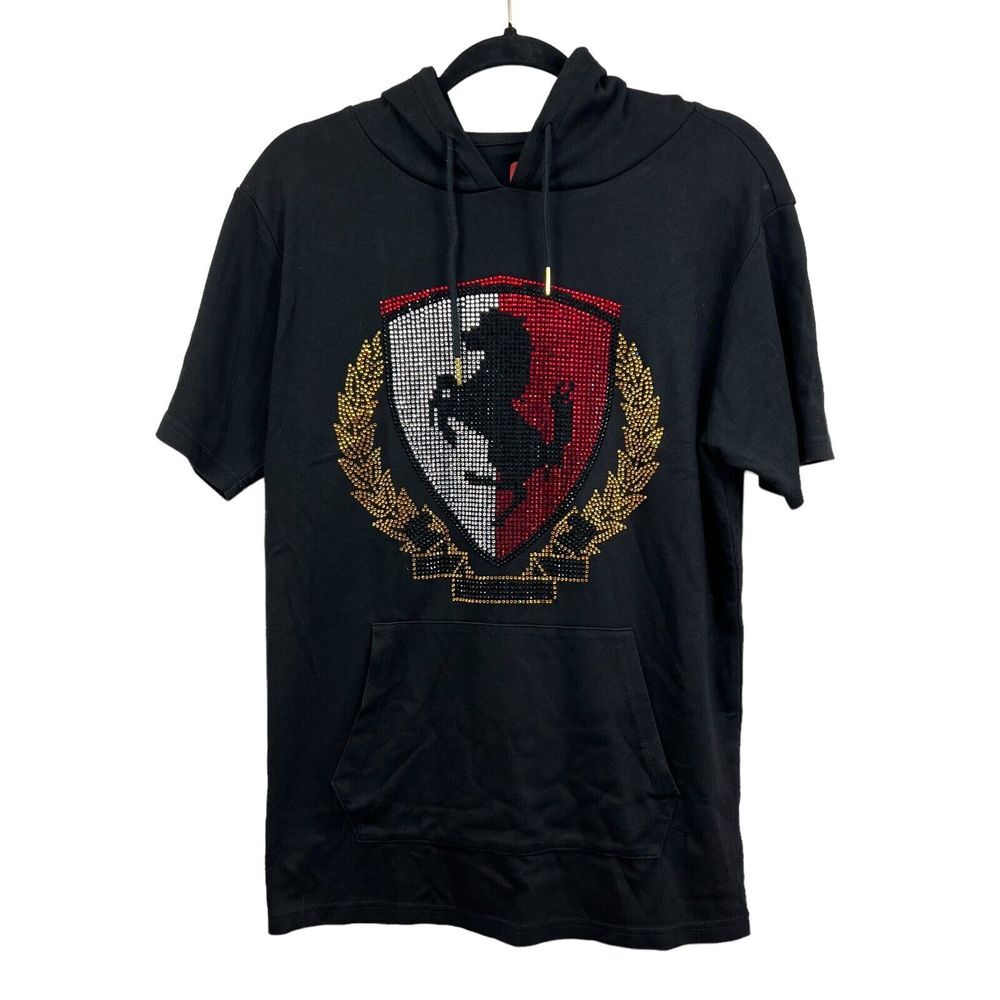 ODD Culture Hoodie T Tee Shirt Rhinestone Bling Kangaroo Pocket Black Women L*